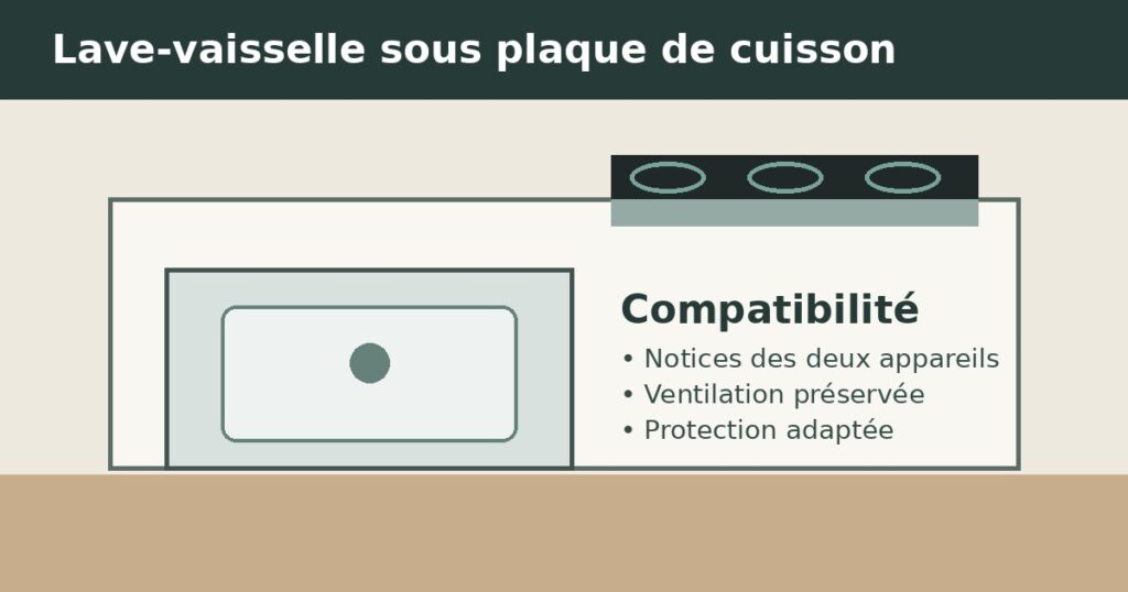 Lave-vaisselle encastré sous une plaque de cuisson avec ventilation adaptée